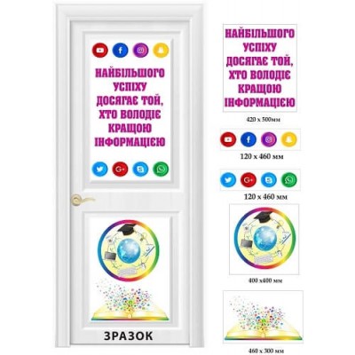 Наклейка на двери кабинета информатики "Наибольшего успеха добивается тот, кто владеет информацией"